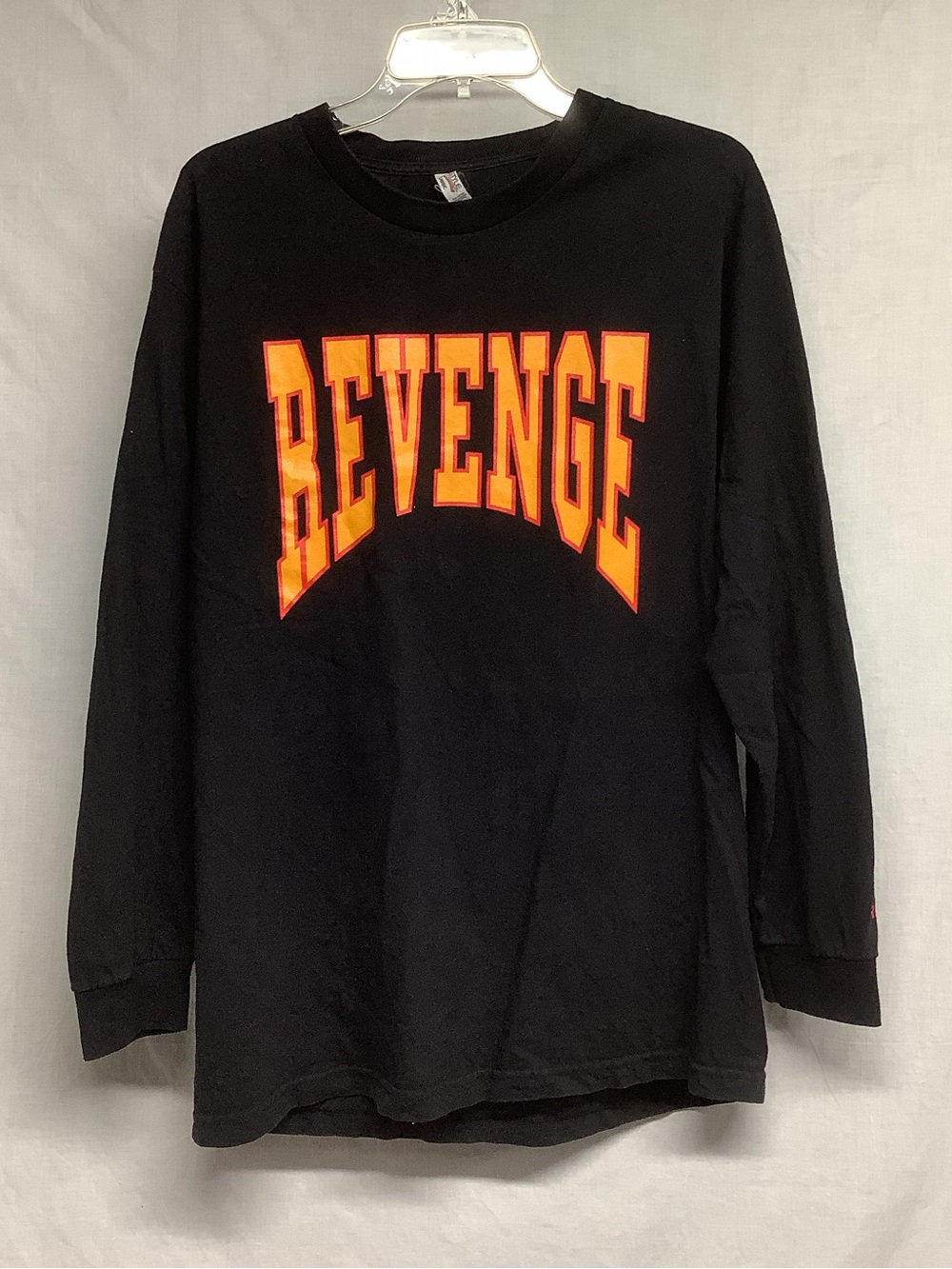 Alsyle Men’s Black Long-Sleeve Shirt with Orange 'REVENGE' Graphic Sz L